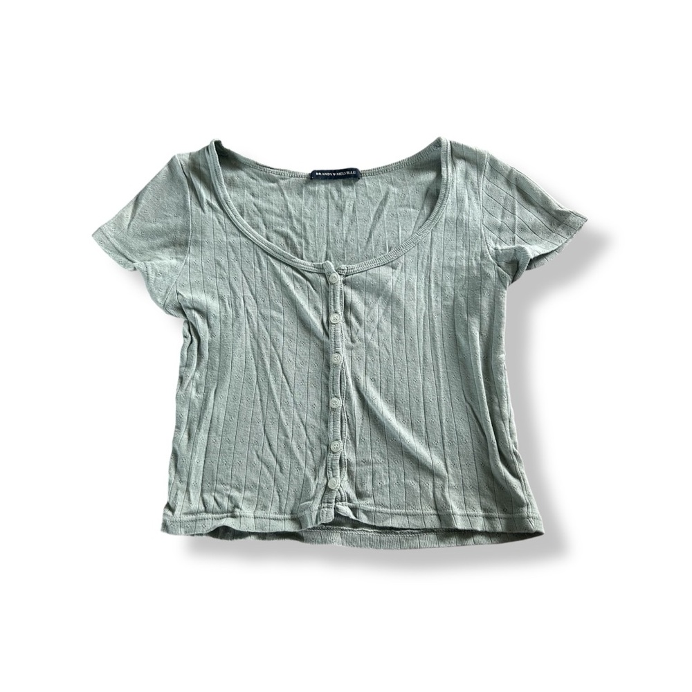 [Brandy Melville] Green Ribbed Crop Blouse
